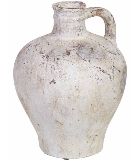 Jarrón vintage de magnesia con acabado cerámico blanco envejecido. Mdmhogar