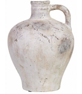 Jarrón vintage de magnesia con acabado cerámico blanco envejecido.