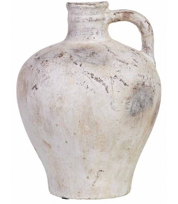 Jarrón vintage de magnesia con acabado cerámico blanco envejecido.