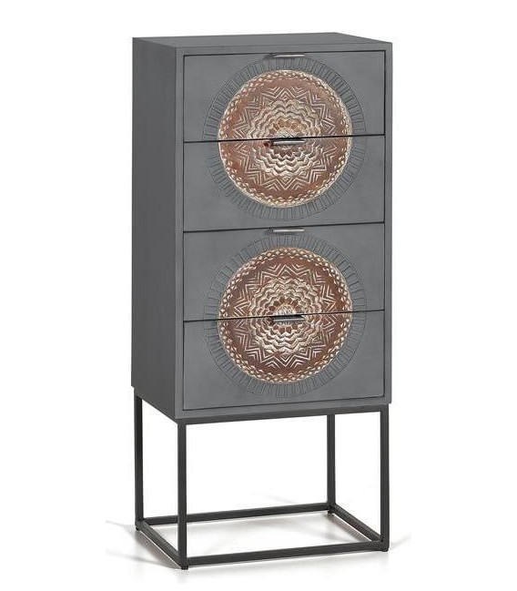 Sinfonier étnico alto de madera tallada y estructura metálica negra. Mdmhogar