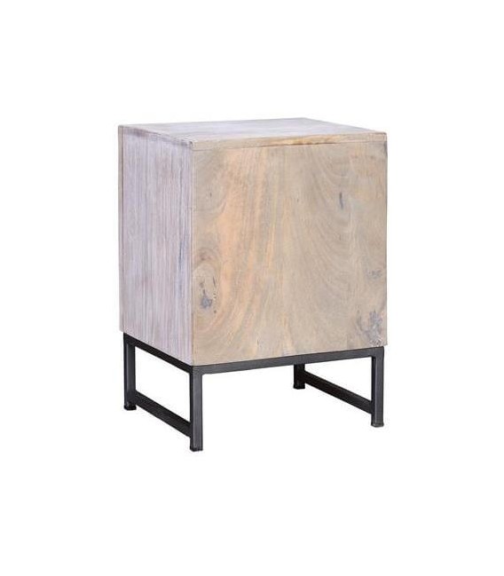 Mesita étnica de mango tallado blanqueado y metal gris artesanal. 3