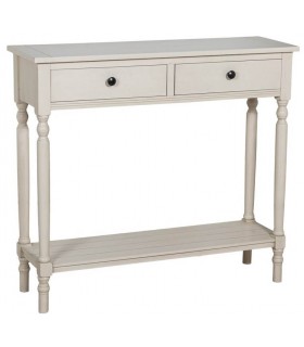 Consola de entrada clásica madera beige 2 cajones y balda inferior.