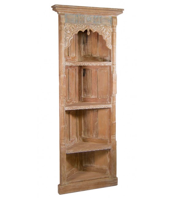 Estantería de rincón étnica madera de mango tallada a mano natural. Mdmhogar