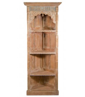 Estantería de rincón étnica madera de mango tallada a mano natural. 1