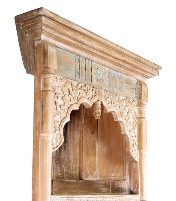 Estantería de rincón étnica madera de mango tallada a mano natural. 4