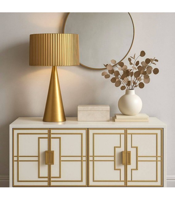 Lámpara de sobremesa art decó de acero con acabado dorado satinado. Mdmhogar