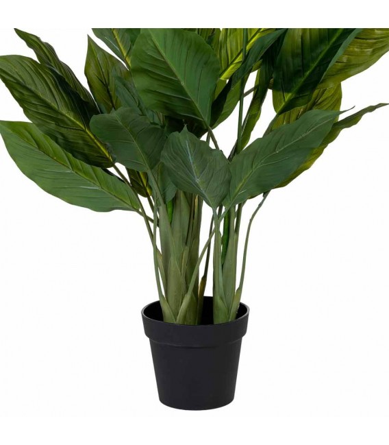 Planta artificial lirio japonés verde y blanco maceta negra interior. 5