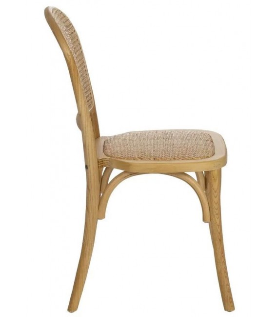 Silla de comedor boho de madera de roble y ratán trenzado natural. 1