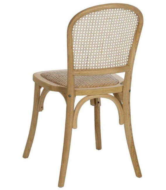 Silla de comedor boho de madera de roble y ratán trenzado natural. 2