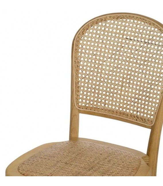 Silla de comedor boho de madera de roble y ratán trenzado natural. 3