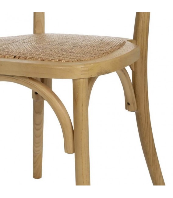 Silla de comedor boho de madera de roble y ratán trenzado natural. 4