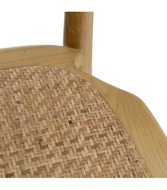 Silla de comedor boho de madera de roble y ratán trenzado natural. 5