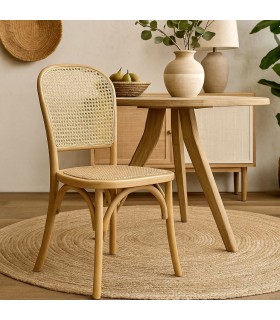 Silla de comedor boho de madera de roble y ratán trenzado natural. Mdmhogar