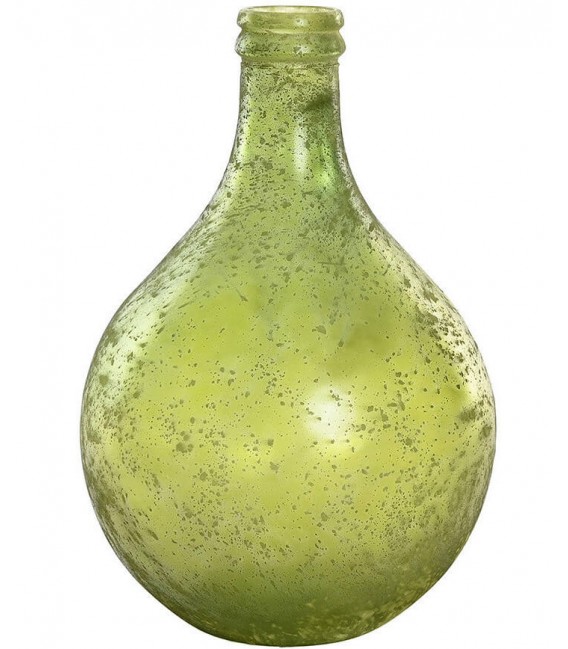 Jarrón mediano rústico de cristal orgánico verde envejecido moteado. Mdmhogar