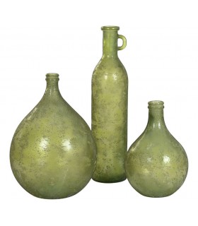 Jarrón mediano rústico de cristal orgánico verde envejecido moteado.