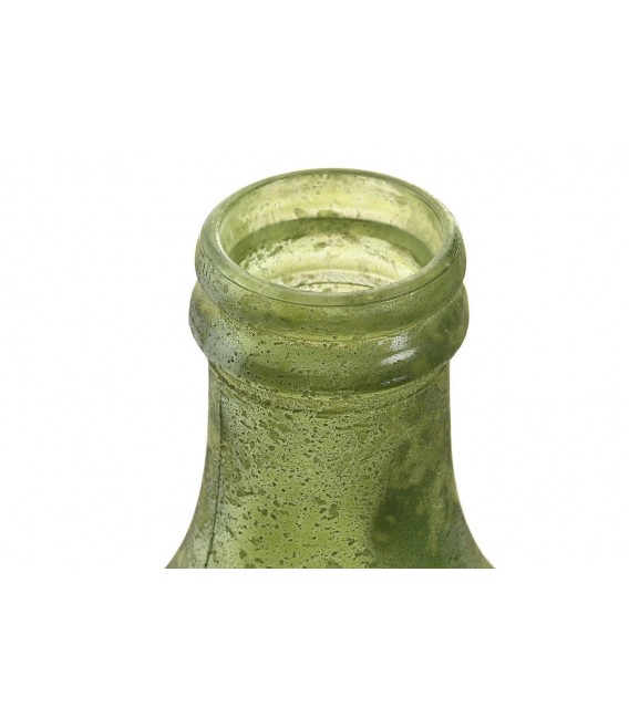 Jarrón mediano rústico de cristal orgánico verde envejecido moteado. 1