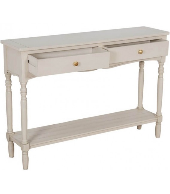 Consola entrada provenzal grande madera abeto beige 2 cajones. 2