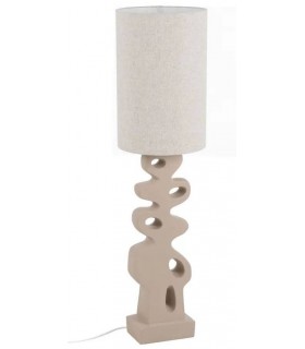 Lámpara de pie baja moderna resina beige y pantalla textil beige. 1