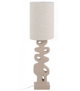 Lámpara de pie baja moderna resina beige y pantalla textil beige.