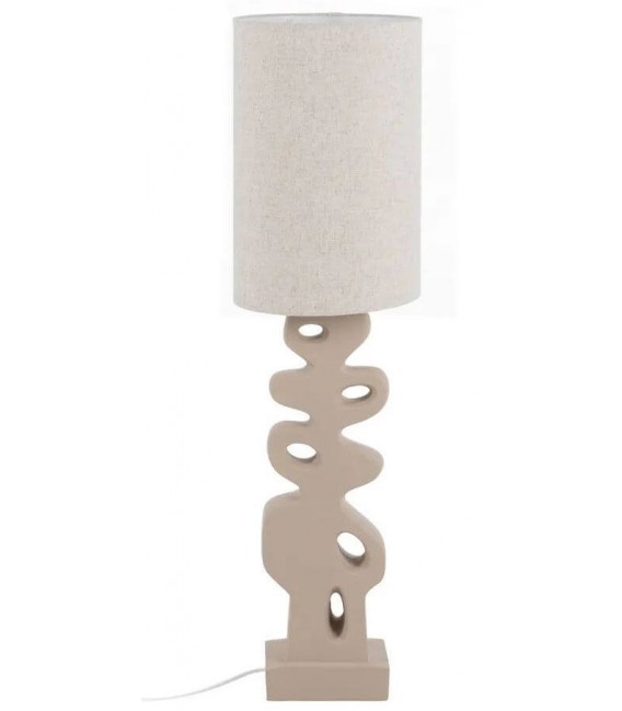Lámpara de pie baja moderna resina beige y pantalla textil beige.