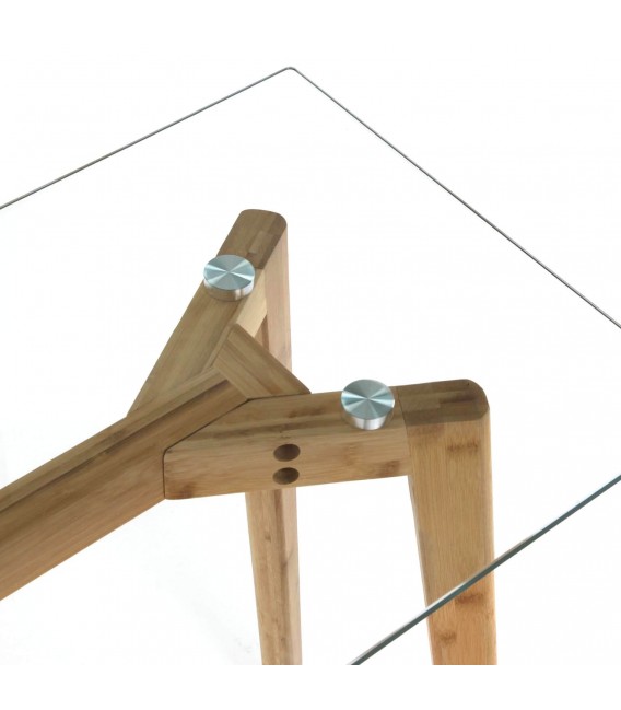 Consola de entrada de bambú natural y cristal templado minimalista. 1