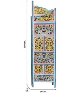 Biombo de 4 hojas de madera de mango tallada a mano y policromada.