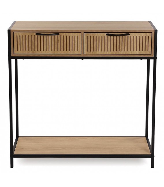 Consola de entrada industrial de metal negro y MDF roble  2 cajones. 1