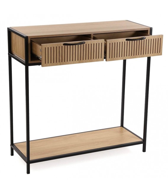 Consola de entrada industrial de metal negro y MDF roble  2 cajones. 2