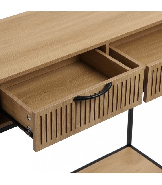 Consola de entrada industrial de metal negro y MDF roble  2 cajones. 4