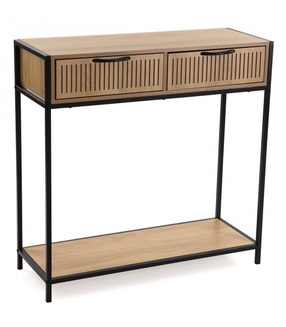 Consola de entrada industrial de metal negro y MDF roble  2 cajones.