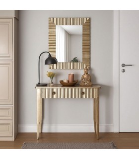 Consola de entrada art decó MDF pan de oro con 2 cajones elegantes. Mdmhogar