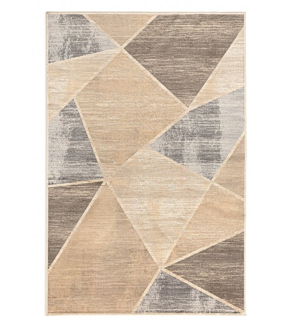 Alfombra grande de viscosa beige y gris diseño geométrico moderno. Mdmhogar