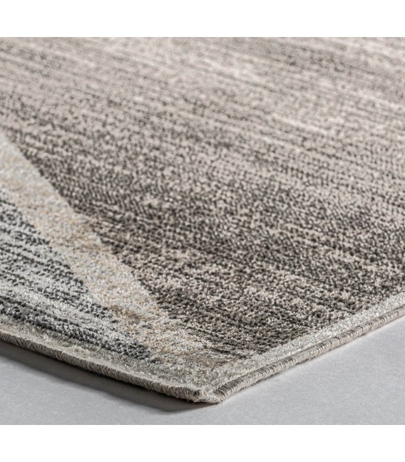 Alfombra grande de viscosa beige y gris diseño geométrico moderno. 1