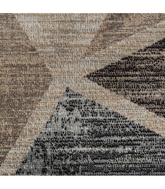 Alfombra grande de viscosa beige y gris diseño geométrico moderno. 2