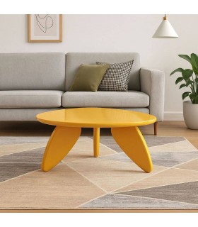 Mesa de centro moderna madera DM lacada en amarillo brillo elegante. Mdmhogar