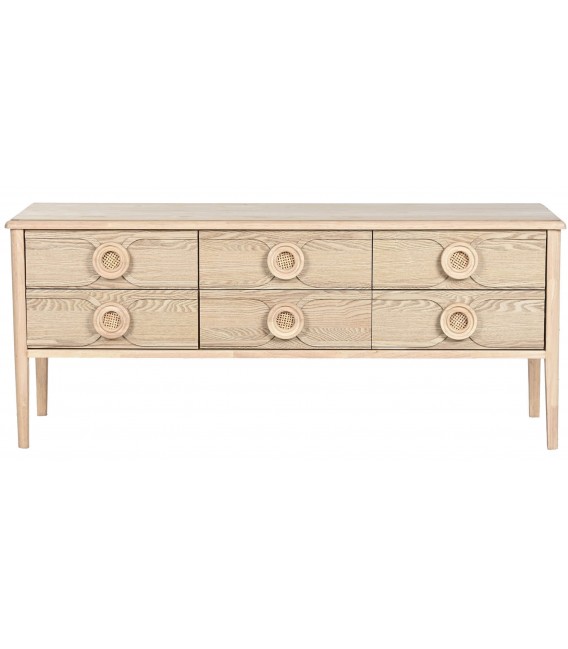 Mueble de TV madera abeto y ratán natural con 6 cajones estilo boho. 1