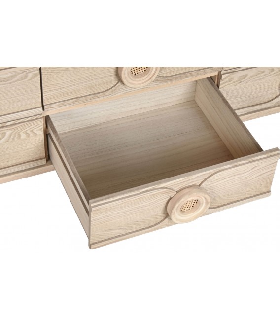 Mueble de TV madera abeto y ratán natural con 6 cajones estilo boho. 4