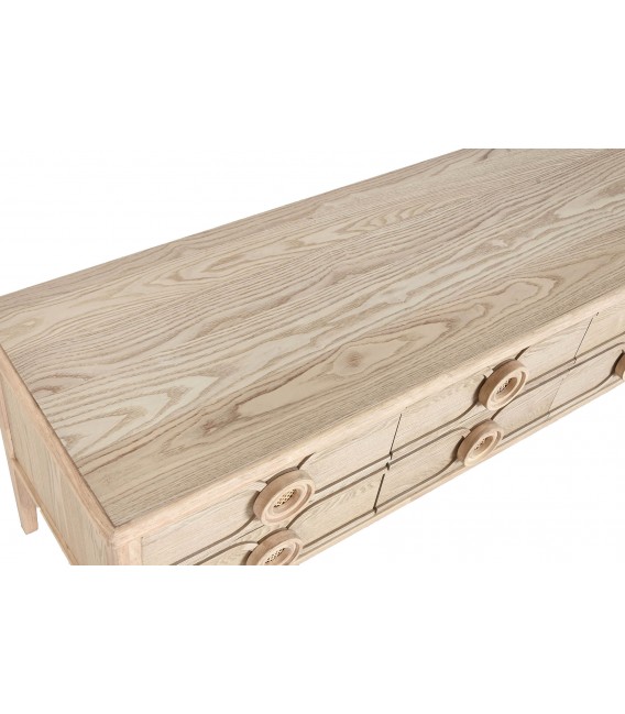 Mueble de TV madera abeto y ratán natural con 6 cajones estilo boho. 3