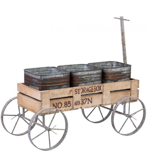 Carro expositor vintage de madera natural con metal envejecido. 2