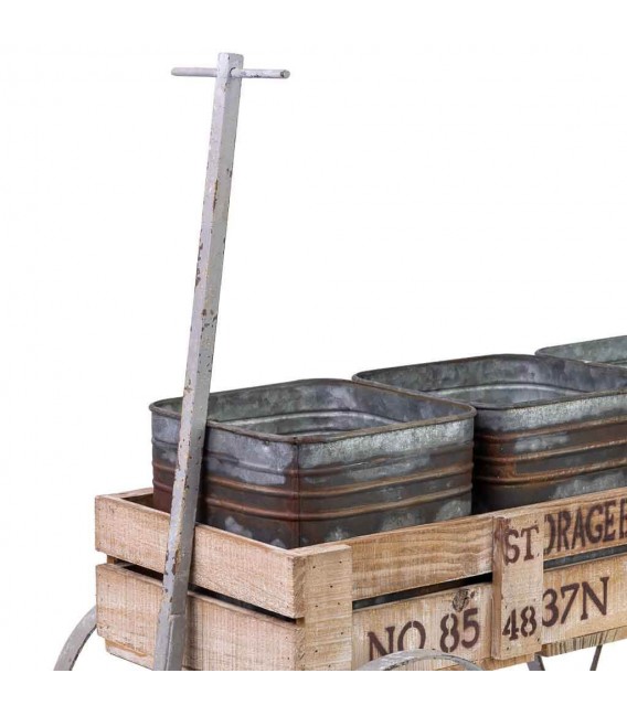 Carro expositor vintage de madera natural con metal envejecido. 3