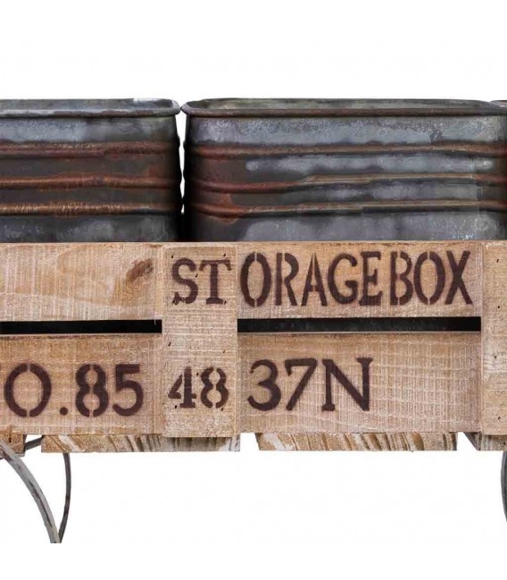 Carro expositor vintage de madera natural con metal envejecido. 6