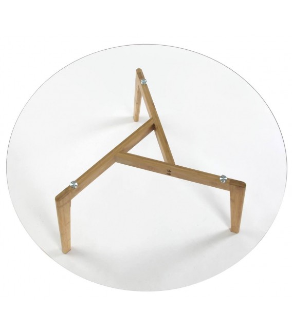 Mesa de centro redonda de bambú natural y tapa de cristal templado. 1