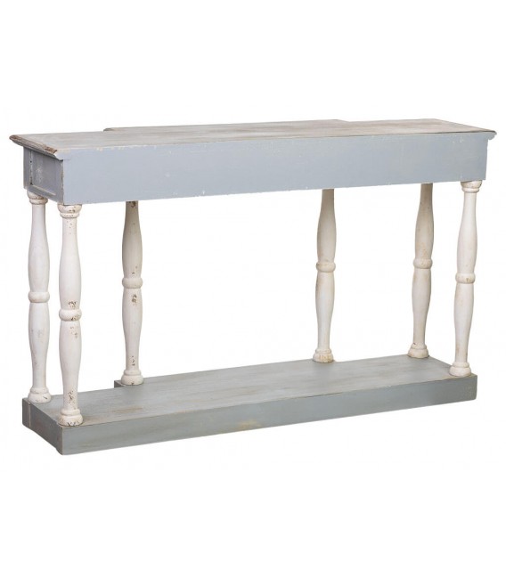 Consola clásica grande de madera tallada decapada en blanco y gris. 3