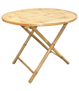 Mesa de comedor redonda de bambú natural estilo boho.