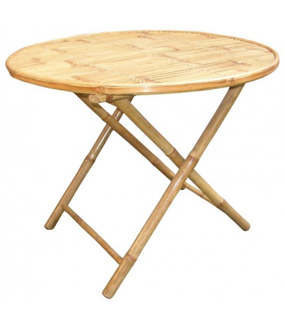Mesa de comedor redonda de bambú natural estilo boho.