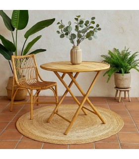 Mesa de comedor redonda de bambú natural estilo boho. Mdmhogar