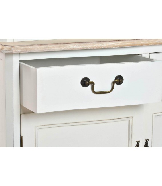 Vitrina romántica blanca con puertas de cristal y detalles tallados. 3