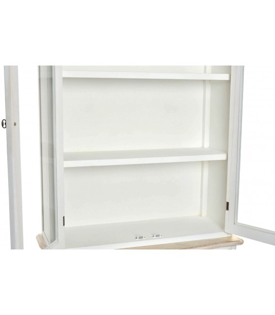 Vitrina romántica blanca con puertas de cristal y detalles tallados. 1