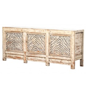 Aparador grande de madera boho con puertas decoradas a mano.