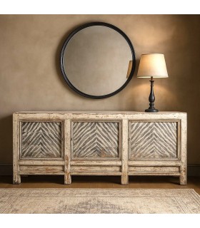 Aparador grande de madera boho con puertas decoradas a mano. Mdmhogar
